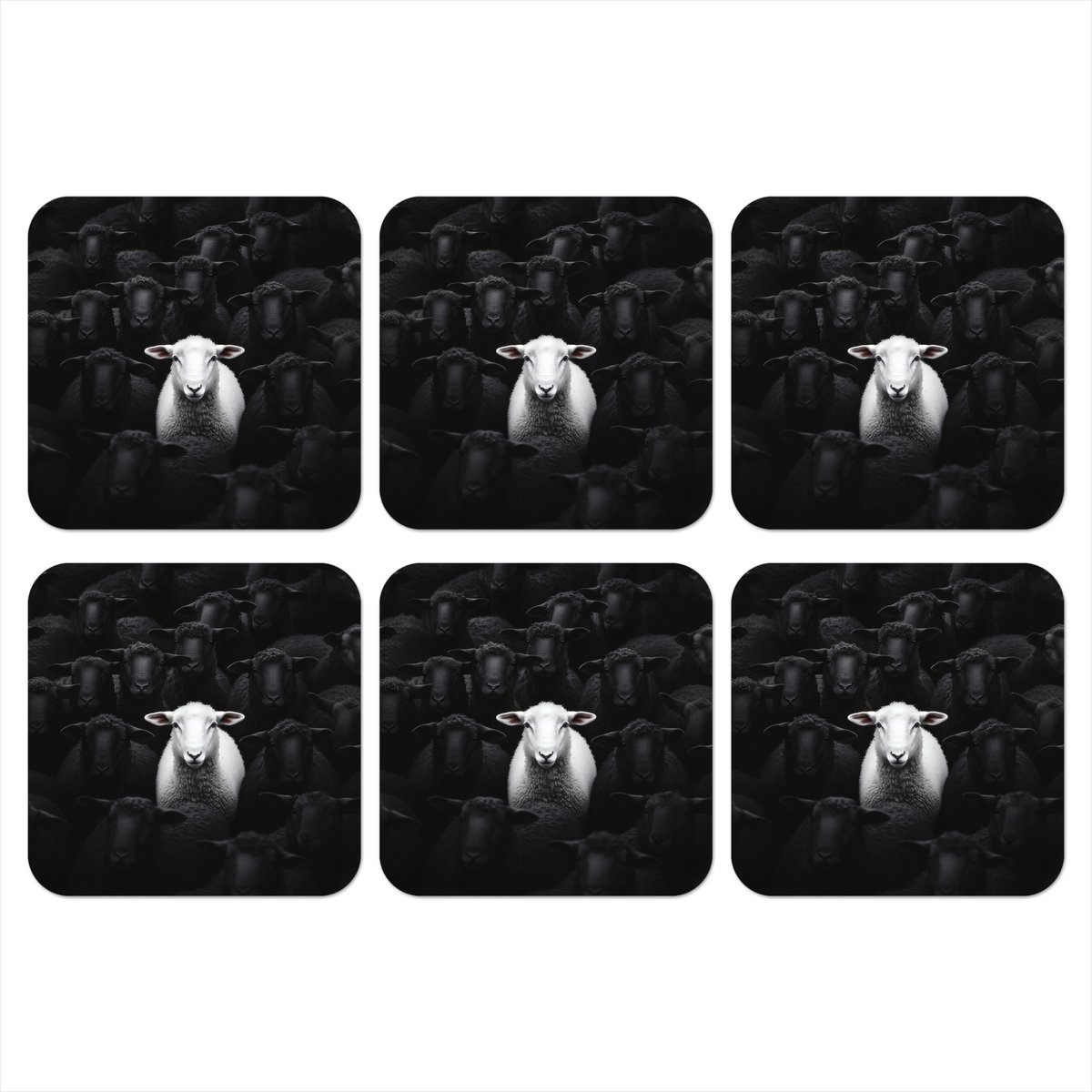 Onderzetters voor glazen - Schapen - Wit - Duisternis - 10x10 cm - Glasonderzetters - 6 stuks