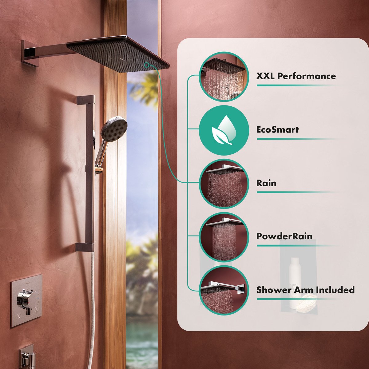 Hansgrohe Raindance alive Q - hoofddouche 210/340 2jet - ecosmart wand - hoogglans chroom