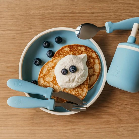 Smikkels - Siliconen kinder dinerset - Eetset baby - Servies - Serviesset - Kinderbestek - Veilig Kinderservies - Duurzaam - Baby - Peuter - Kleuter - Blauw van Smikkels — afbeelding 5