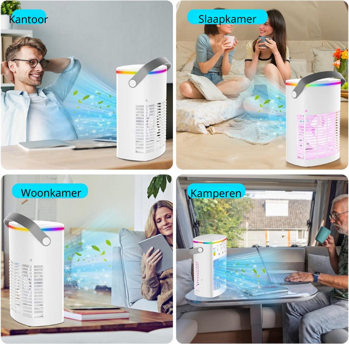 LifeStages - Mobiele Airco Zonder Afvoerslang - Mobiele Airconditioning - Mini-Airconditioning voor Kamers - 4-in-1 Luchtkoeler met Waterkoeling - Airconditioner Zonder Afvoerslang - Draagbare Airconditioner met 3 Modussen - 1000ml – foto 6
