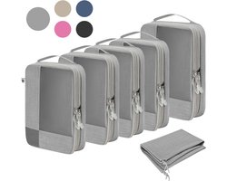 Skycases Packing Cubes Compression - Koffer Organizer Set - 6-delige Set - Met Compressie Rits - Voor koffers en tassen - Lichtgrijs