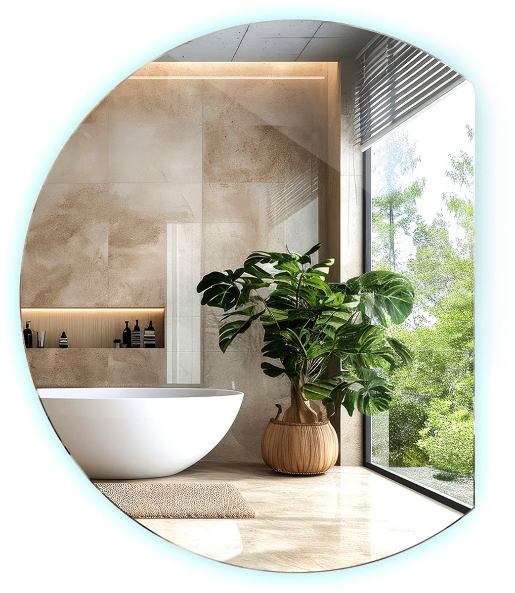 Tulup LED Spiegel - Ronde Spiegel LED - 63 cm x 70 cm - Spiegel LED Rond - LED-spiegel voor Woonkamer - Koel Wit 6500K - Spiegel LED Rond Afgesneden - LED Industriële Wandspiegel
