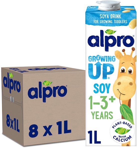 Alpro Drink Kids Boisson végétale au soja pour enfants - Sans lactose et sans gluten - 8 x 1 L