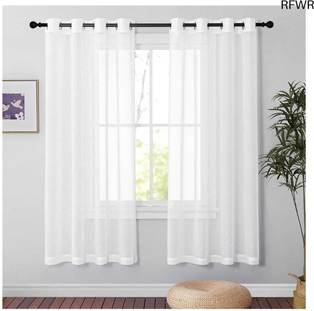 RFWR Transparante Vitragegordijnen voor Woonkamer en Slaapkamer - 140x175cm - Wit