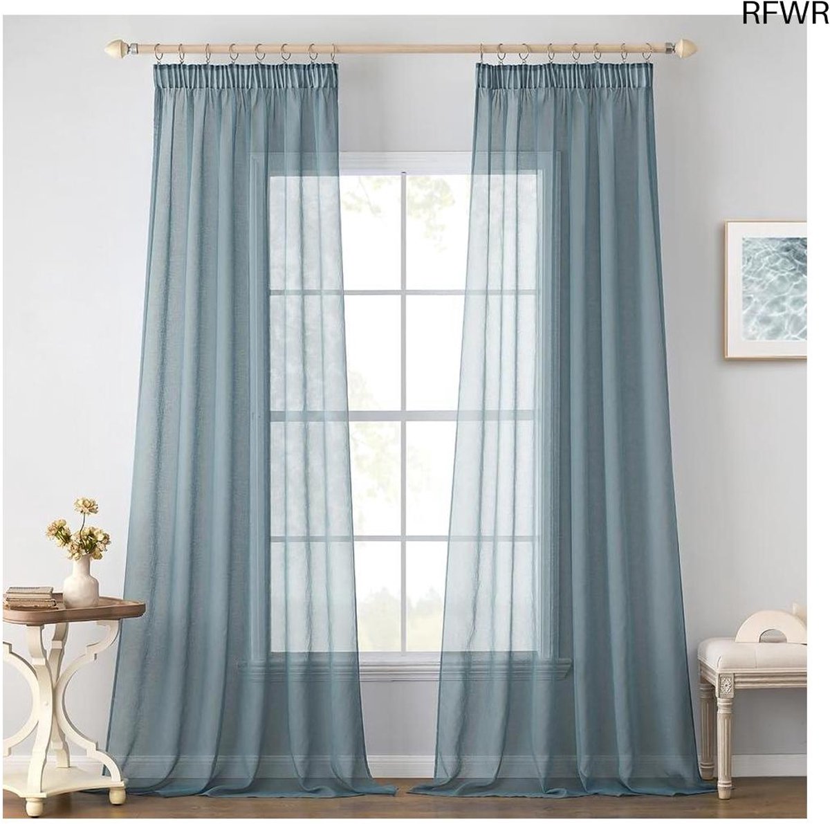 RFWR® Transparante Voilegordijnen Set van 2 - 140x215 cm, Luchtig en Decoratief, Vaalblauw