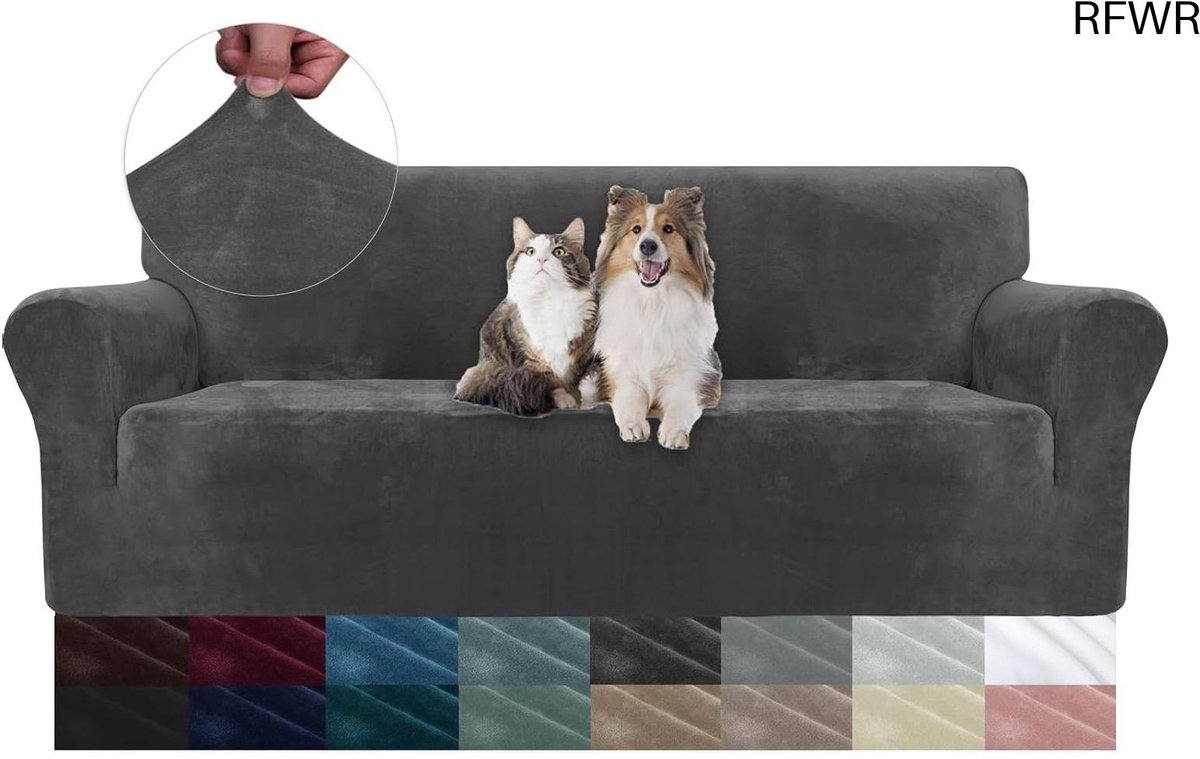 RFWR® Universele Stretch Bankhoezen voor 3 Zitsbank | Krasbestendige Fluwelen Sofahoes | Ideaal voor Huisdieren en Kinderen
