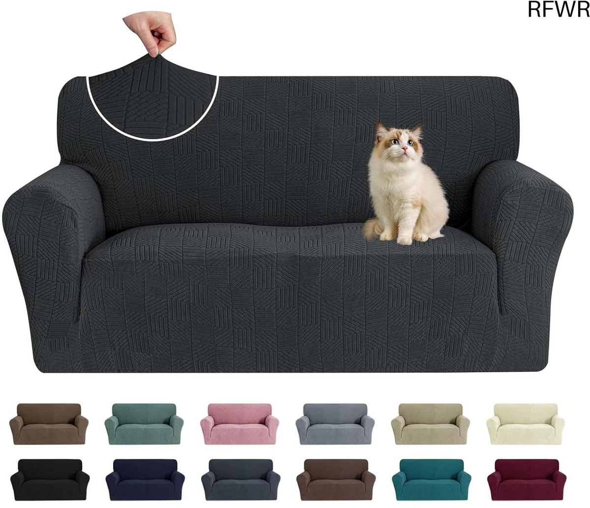 RFWR Rekbare Sofahoes 2 Zits - Universele, Antislip en Wasbare Bankovertrek voor Woonkamer - Donkergrijs