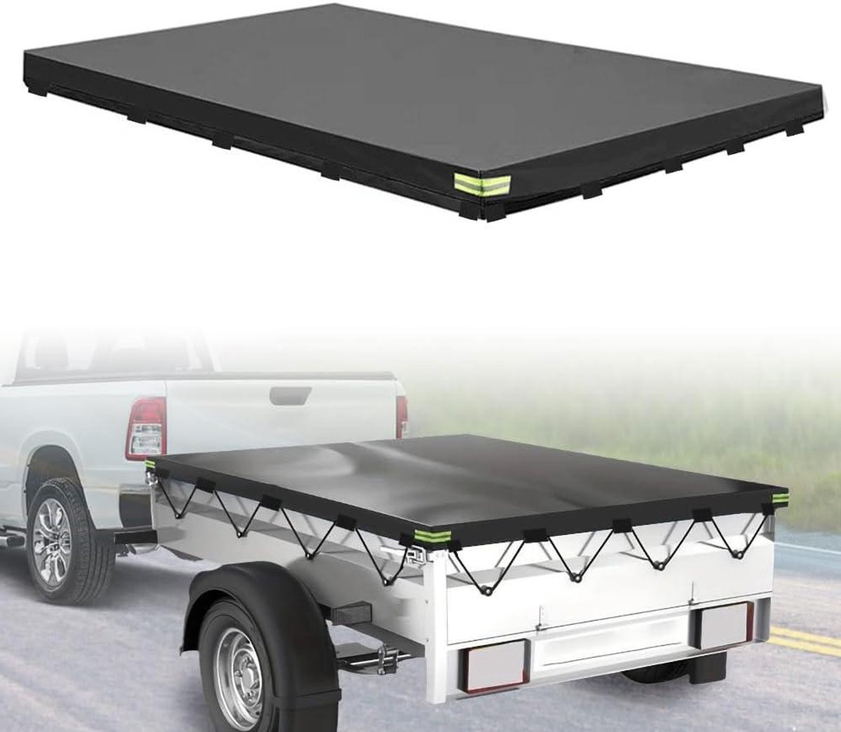 Allecto Plus - Waterdicht dekzeil voor aanhangers 214 x 122 x 13 cm - Zeil met zeiltouw - 420D Oxford-materiaal - Geschikt voor autoaanhangers tot 750 kg - Afdekking accessoires - Winddicht - Vlak design