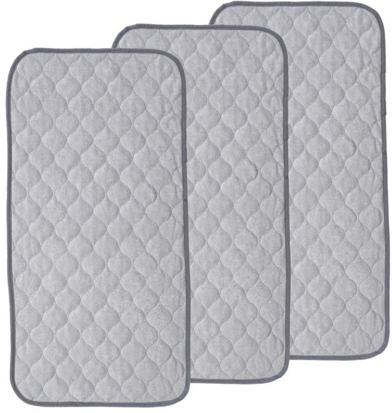 Babyverschoonmat, set van 3, bamboekatoen, ademend, waterdicht, wasbaar en herbruikbaar. Babyverschoonmat voor thuis en op reis, verschoontafel waterdicht, Grijze rechthoek