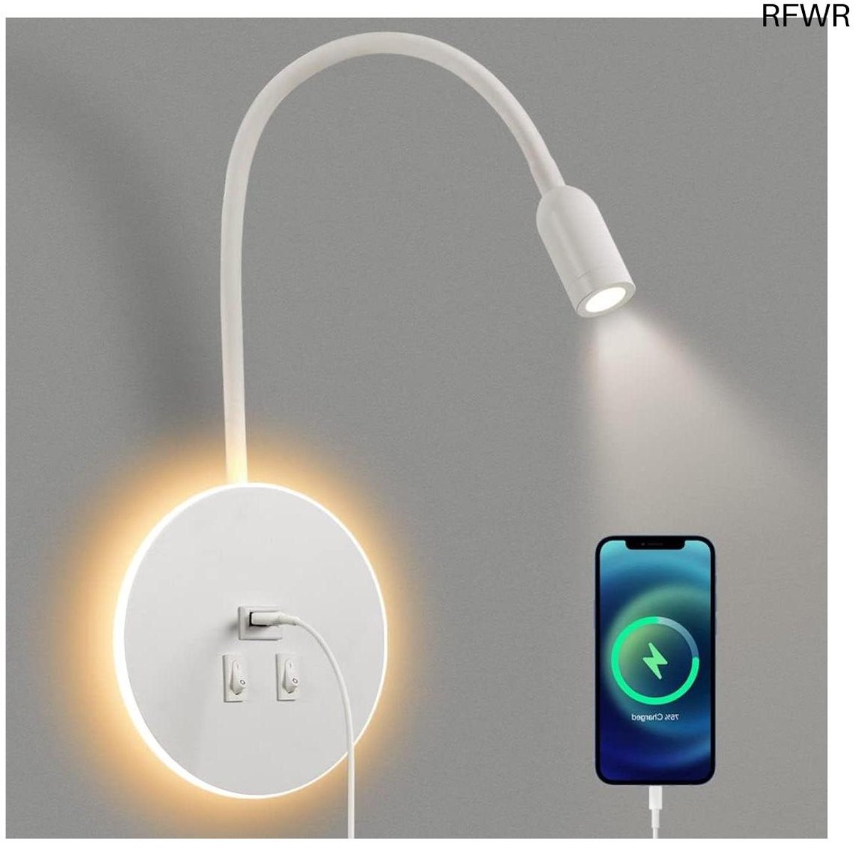 RFWR® 3W+8W LED Wandlamp met Flexibele Zwanenhals voor Slaapkamer en Leeslamp