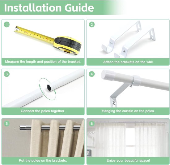Retadou - Tringle à rideaux, 16 mm, tringle à rideaux, blanc mat, 76 - 117 cm, tringle à rideaux, extensible, tringle à rideaux, fixation murale, avec supports et embouts pour rideaux occultants, rideaux d'extérieur