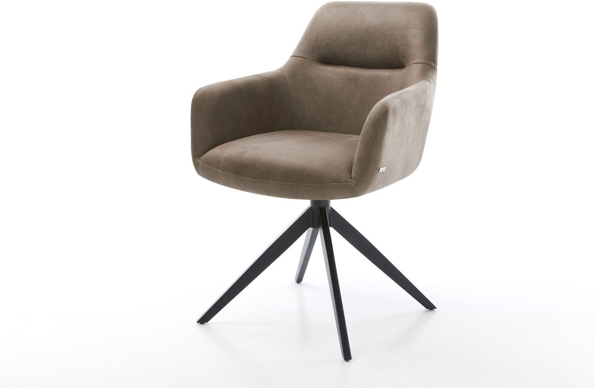 Eetkamerstoel Pejo-Flex kruisframe breed zwart microvelours taupe vintage 360° draaibaar rocker-functie pocketveer kern