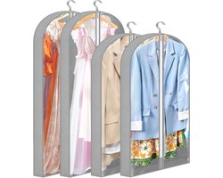 Allecto Plus - Set van 4 kledinghoezen 152 x 60 cm + 100 x 60 cm kledinghoezen met 10 cm zijplooien transparante kledinghoes met rits kledinghoes voor pak overhemd jurk jas.