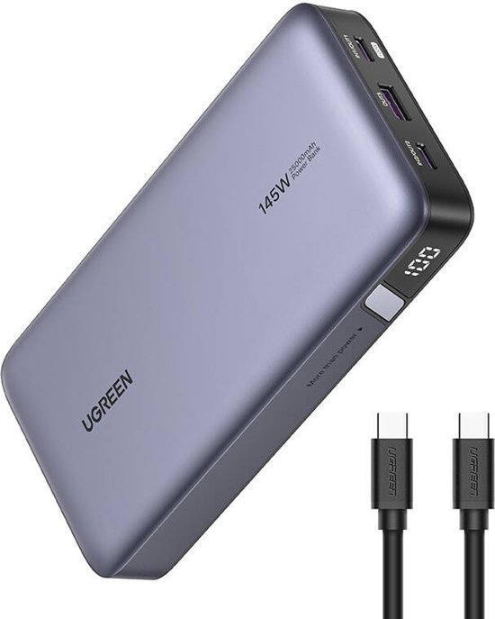 UGREEN 145W – 25000mAh Powerbank – voor Smartphone tablet en laptop – Externe batterij – 3 poorten USB en USB C – PD3.0 QC3.0 -MacBook Pro/Air, iPhone 14 Pro, Galaxy S23 Ultra, Dell