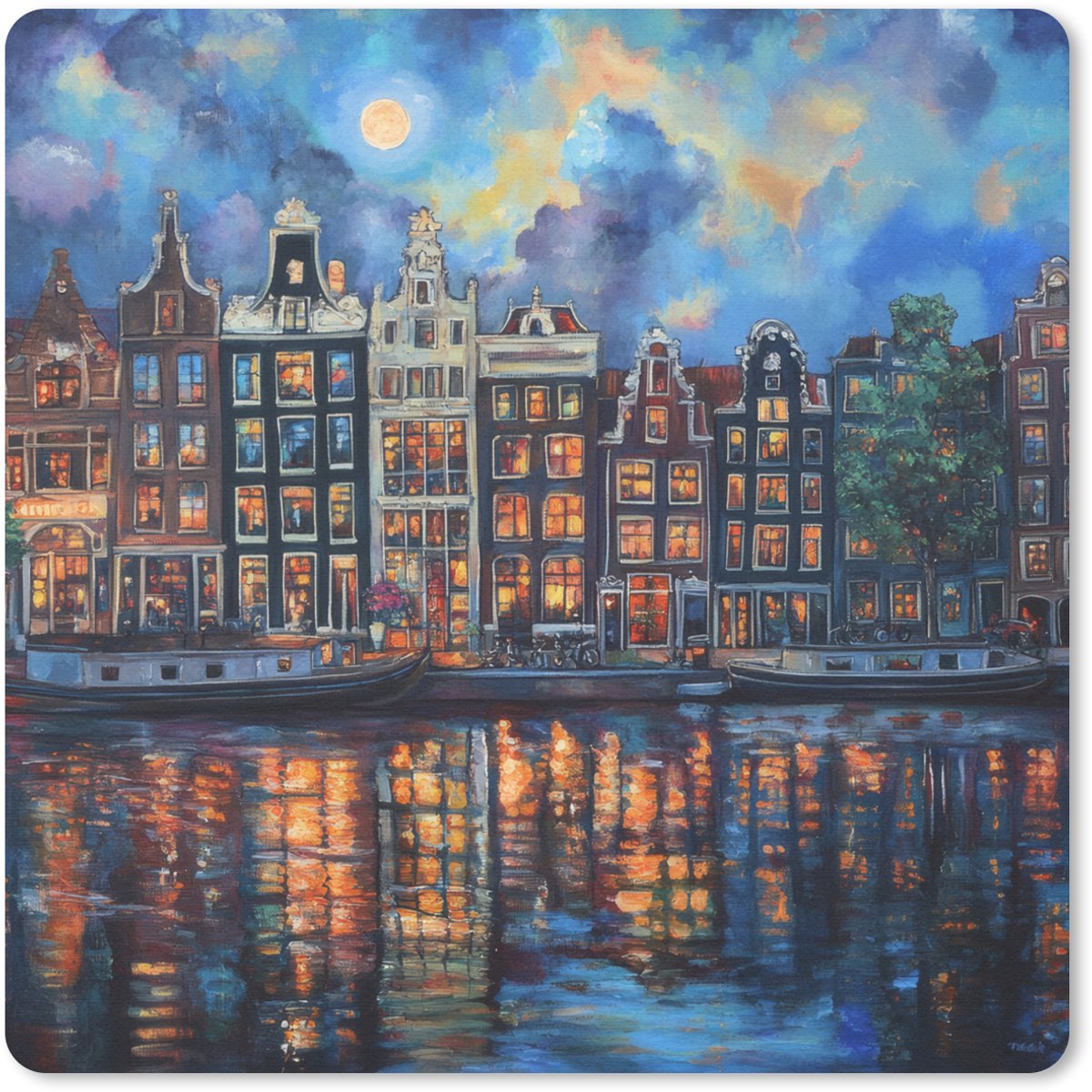 Muismat 20x20 cm - Mousepad Grachten Amsterdam - Huizen - Stad - Kleurrijk - Muismatten