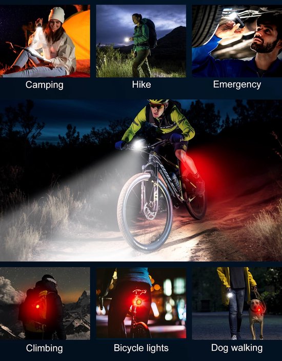 Fietsverlichting Set LED - Fietsverlichting - Fietslampjes Voorlicht & Achterlicht - Fietslamp USB Oplaadbaar - MTB & Racefiets Verlichting - Waterdicht Fietslicht — afbeelding 5