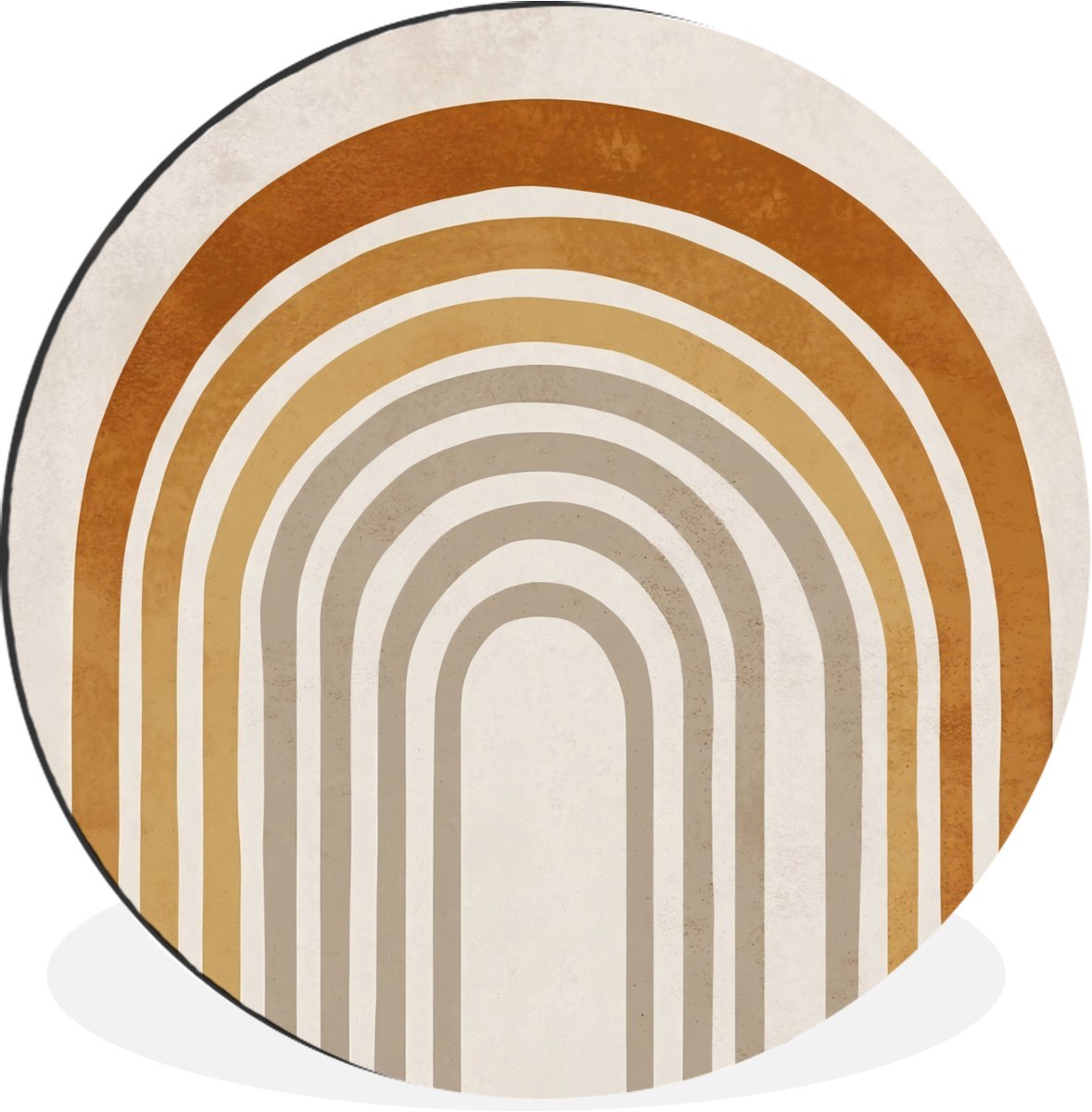 WallCircle Wandcirkel - Muurcirkel - Minimalistisch - Boog - Lijnen - Beige - Aluminium - Dibond - 60x60 cm - Binnen en Buiten Bogen – Aards