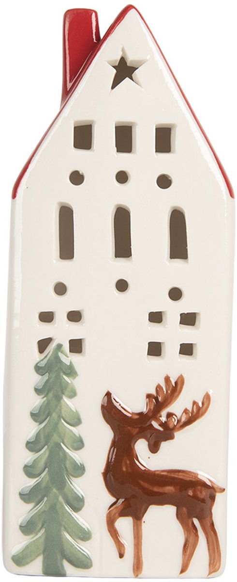 Decoratie Huis met LED 7x6x19 cm Wit Keramiek