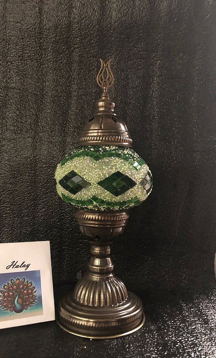 Turkse sfeerlamp - handgemaakt mozaïek nachtlamp met groene golfjes - E14 LED lamp inbegrepen - 100% uniek en veilig