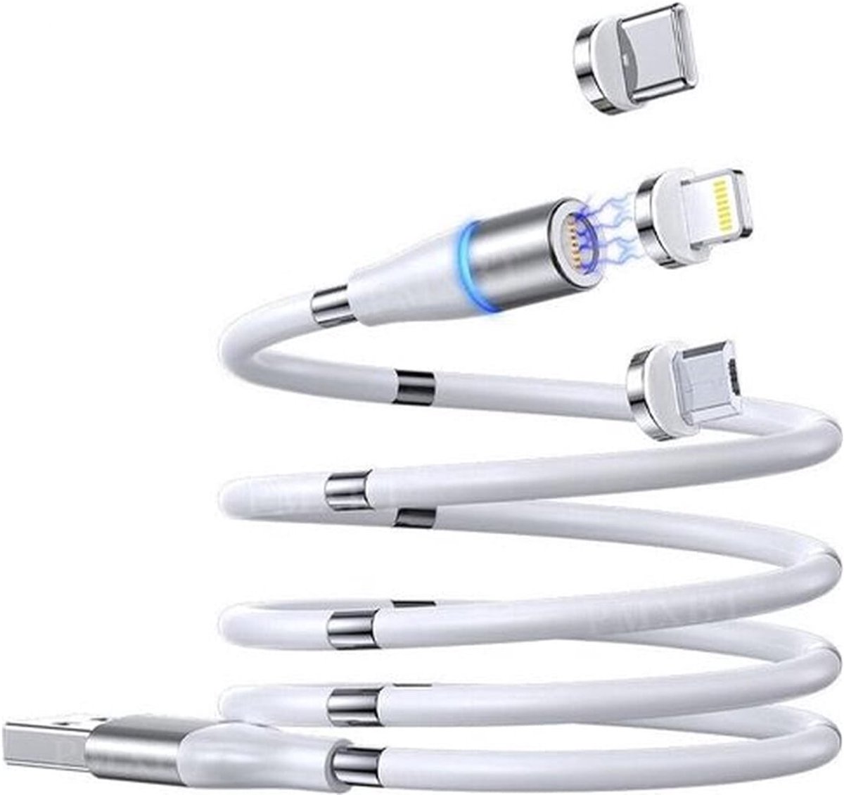 VLTG USB kabel Magnetisch - 3 in 1 - 8 Pin/USB-C/Micro - 1m - Wit