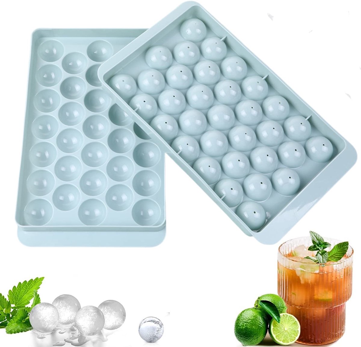 Ibenzoa® Siliconen IJsblokjesvorm met Deksel voor Mini IJsballen - Perfect voor Whiskey, Cocktails en Meer