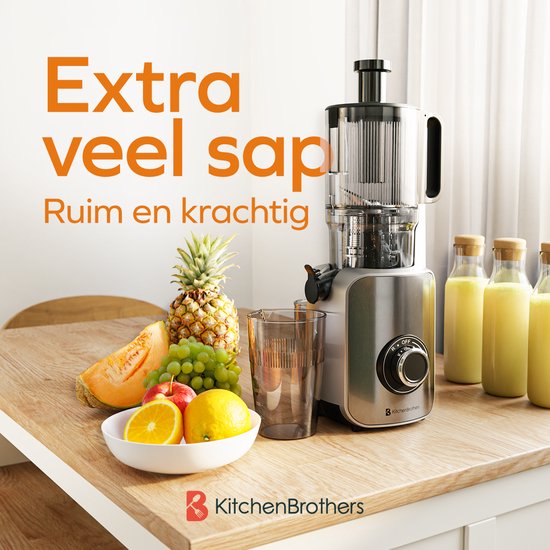 KitchenBrothers Slowjuicer - Verticaal - Juicer - Groenten en Fruitpers - 126 mm - 750 ml - Grijs van KitchenBrothers — afbeelding 2