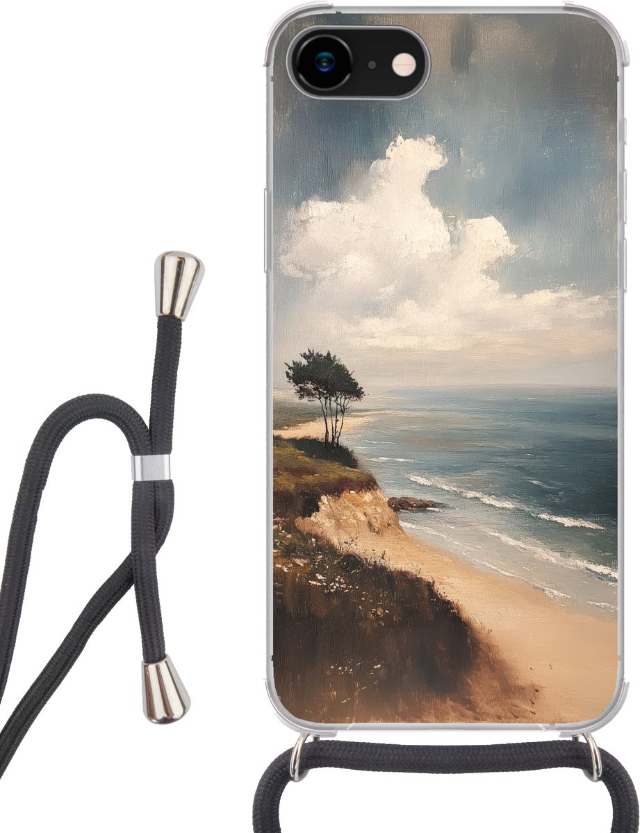 Telefoonhoesje Geschikt voor iPhone 7 - Klif - Zee - Boom - Siliconen - Crossbody - Backcover met Koord - Telefoonhoesje met koord - Hoesje met touw Telefoonhoesje
