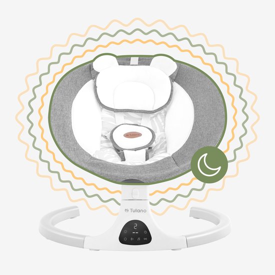 Tulano Astrid 35 Elektrische Babywipstoel met Muziek, Bluetooth, Timer, Bewegingssensor en Afstandsbediening - Inclusief Kussen, Speeltjes, Kap en Klamboe - Grijs/Wit van Merkloos — afbeelding 5