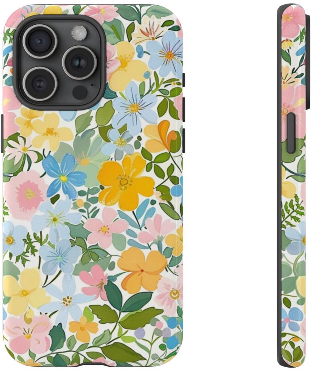 Vrolijk Pastel Bloemenpatroon – Telefoonhoesje Geschikt voor iPhone 15 Pro Max