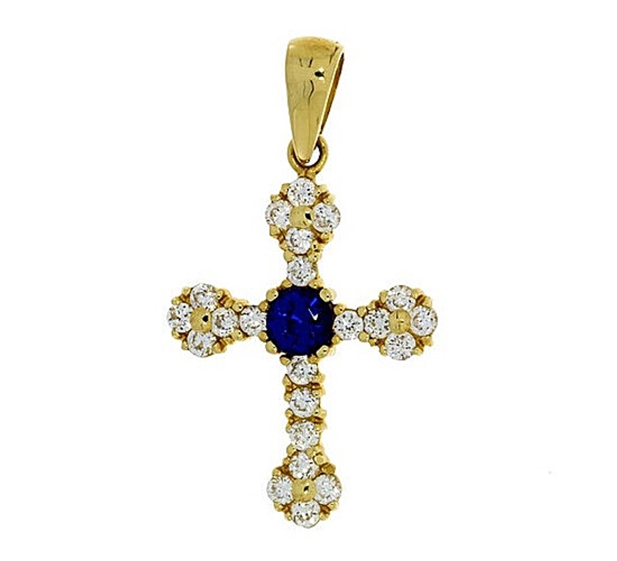 Gouden Kruis Hanger 41 mm 23 mm Blauw Zirkonia 14 karaats