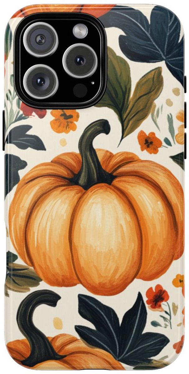 Herfst Pompoen en Bloemenpatroon – Telefoonhoesje Geschikt voor iPhone 16 Pro Max