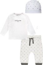 Noppies Set(3delig) Unisex, Shirt Wit Broek en Muts Wit sterretjes- Maat 44