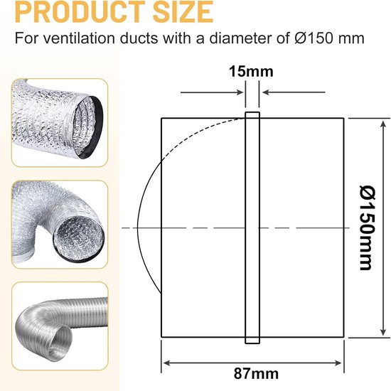 LALAGO Ø 150 mm check valve with rubber seal, automatic check valve with rubber seal, connection piece for ventilation duct and air outlet van LALAGO — afbeelding 5