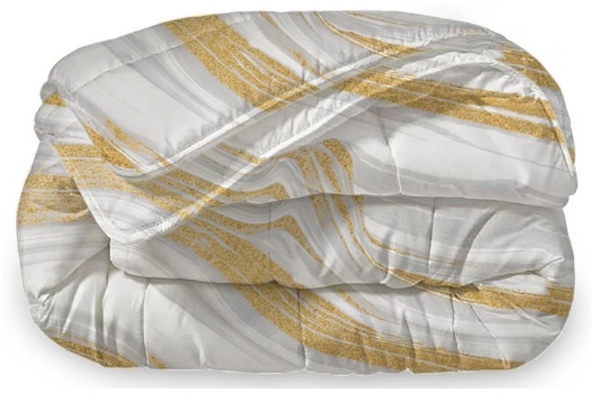 Dekbed Zonder Overtrek 240x220 cm + 2 Kussenslopen - Marble White Gold - Easy Dekbed - Warmteklasse 2
