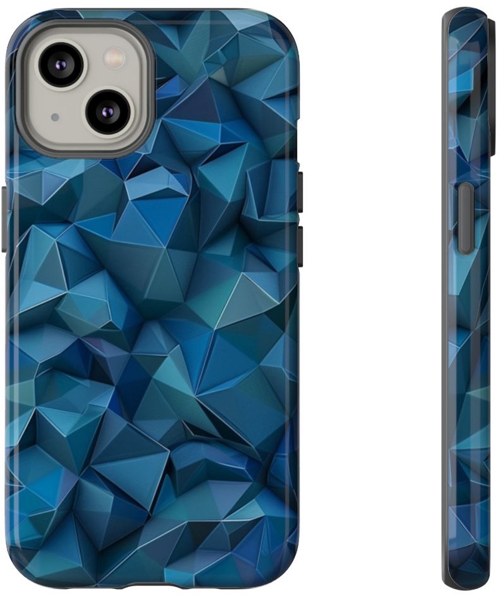 Diepblauw Geometrisch Polygonenpatroon – Telefoonhoesje Geschikt voor iPhone 14