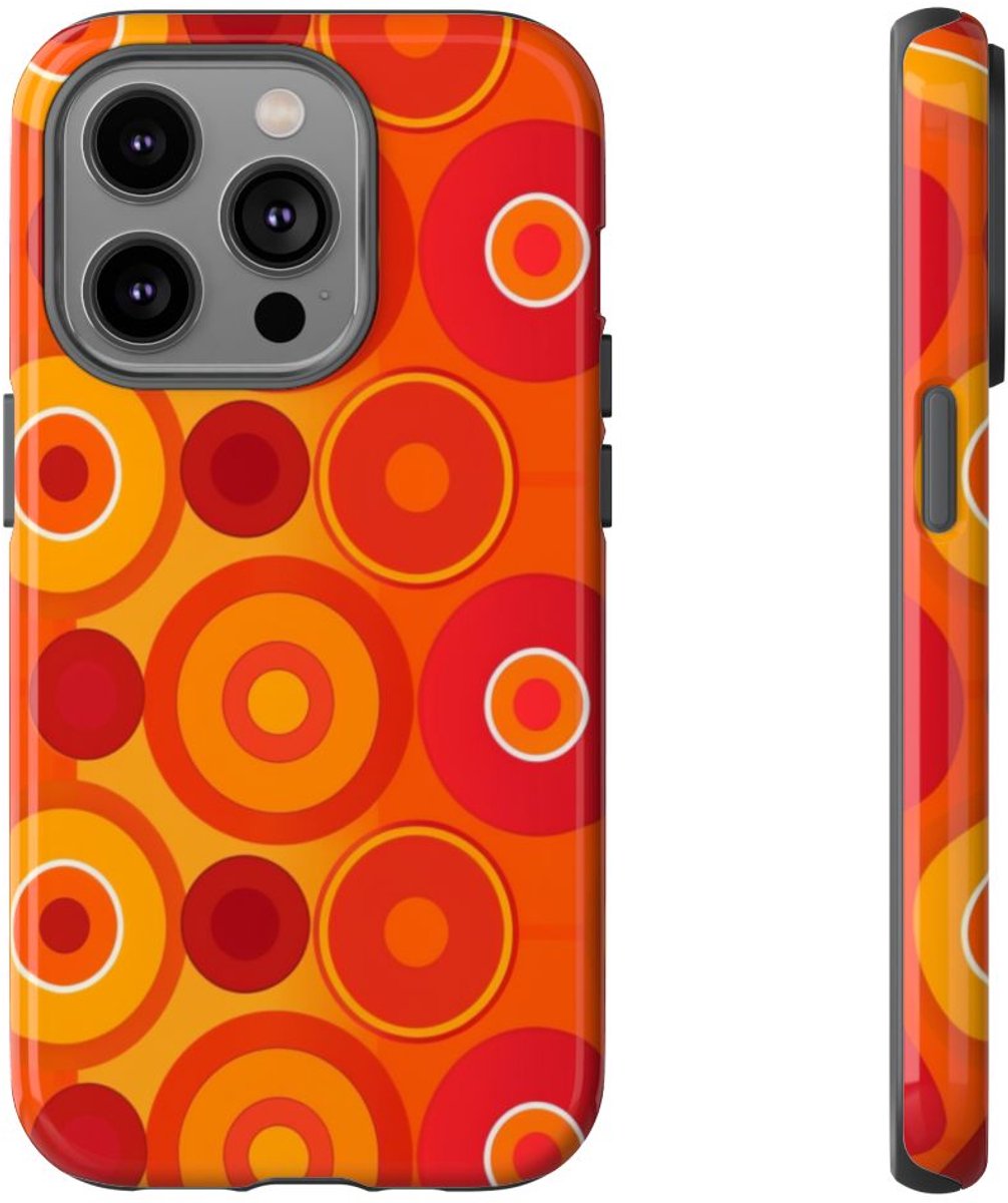 Oranje en Rode Cirkels met Glanzend Effect – Telefoonhoesje Geschikt voor iPhone 14 Pro