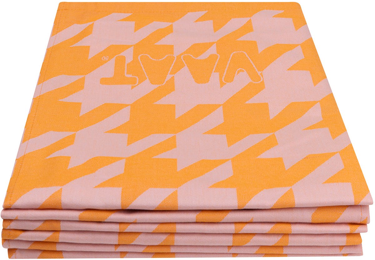 Theedoek pied-de-poule oranje / roze