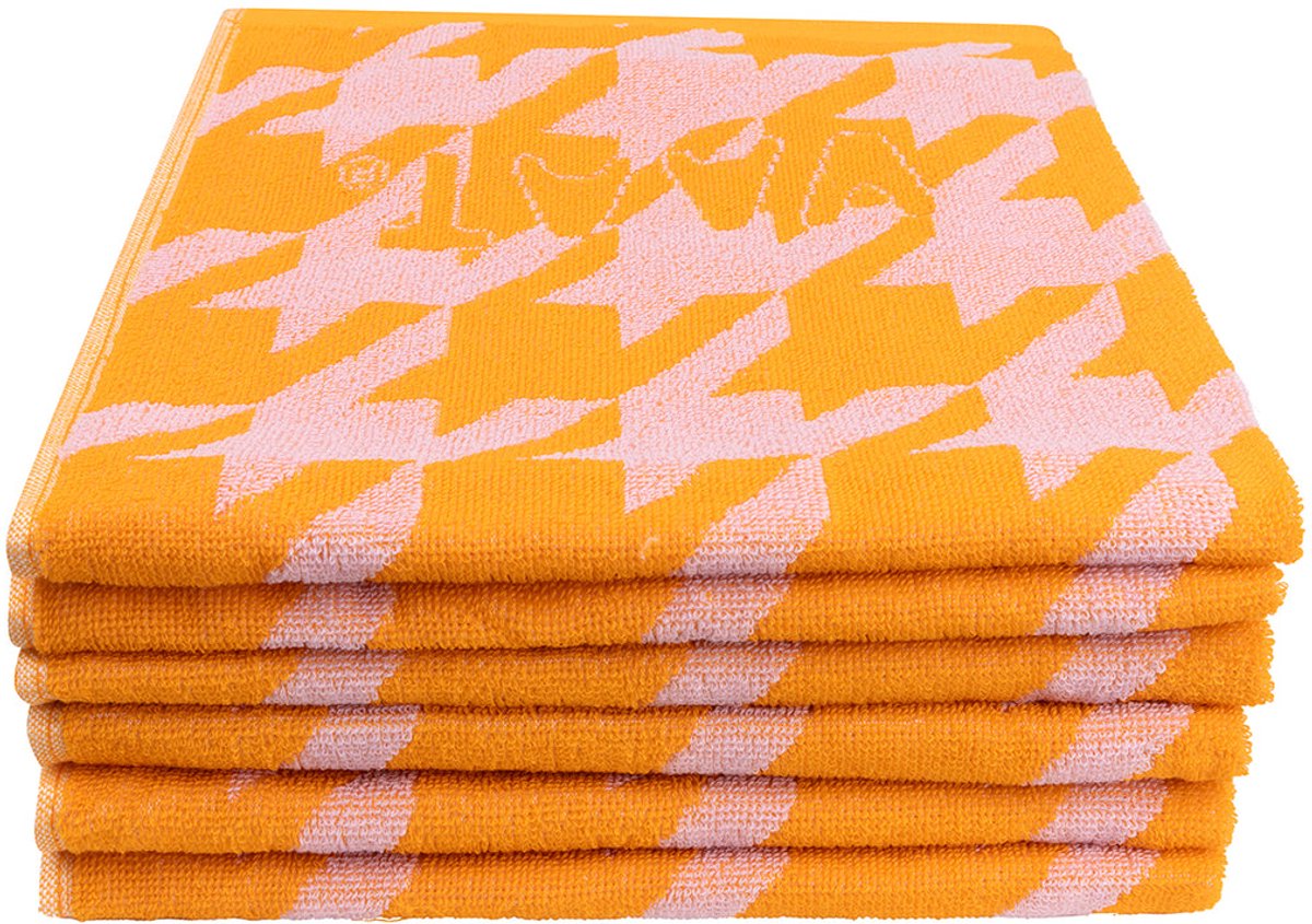Keukenhanddoek pied-de-poule oranje / roze