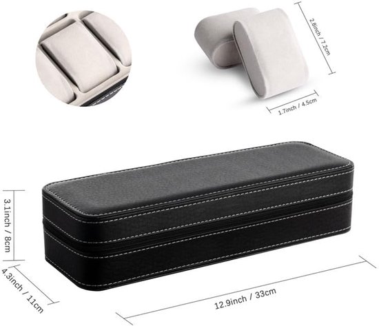 OSVINO Horlogebox voor heren, 12 vakken, opslag, horloges, zwart, reizen, kussen van fluweel, koffer voor horloge, kunstleer, etui voor horloges, ritssluiting OSVINO Horlogebox voor heren, 12 vakken, opslag, horloges, zwart, reizen, kussen van fluweel, koffer voor horloge, kunstleer, etui voor horloges, ritssluiting
