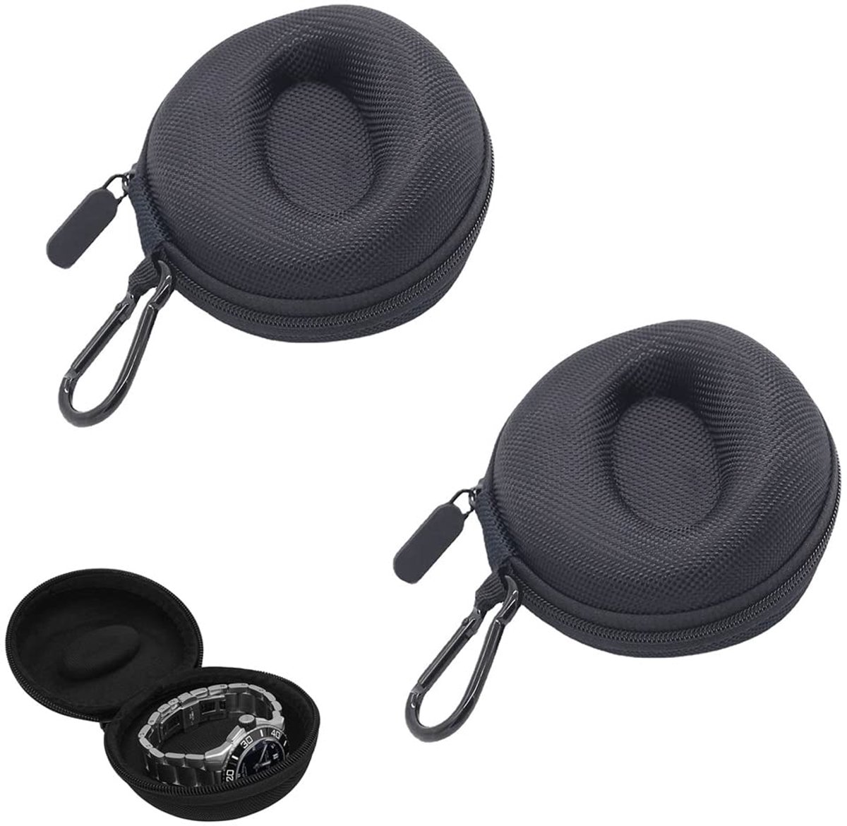 Jsleid Gevoerde Horlogedoos, 2 Stuks Enkele Horlogedoos, Eva Horlogedoos, Ronde Hoofdtelefoondoos, Horlogedoos, Horlogekast, Draagbaar, Waterdicht, voor Horloges, Smartwatches, Hoofdtelefoons, Kettingen, Armbanden