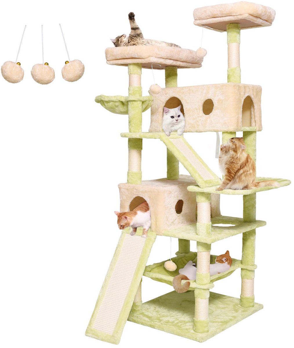 Ibenzoa® Klim- en Speelparadijs voor Grote Katten met Huis, Uitzichtplatforms en Hangmat