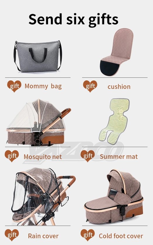 Mila Shop Kinderwagen 3 in 1 - Wandelwagen - Babywagen - Multifunctionele kinderwagen - Baby autostoel - Inclusief maxi cosi - Beige van Mila Shop — afbeelding 2