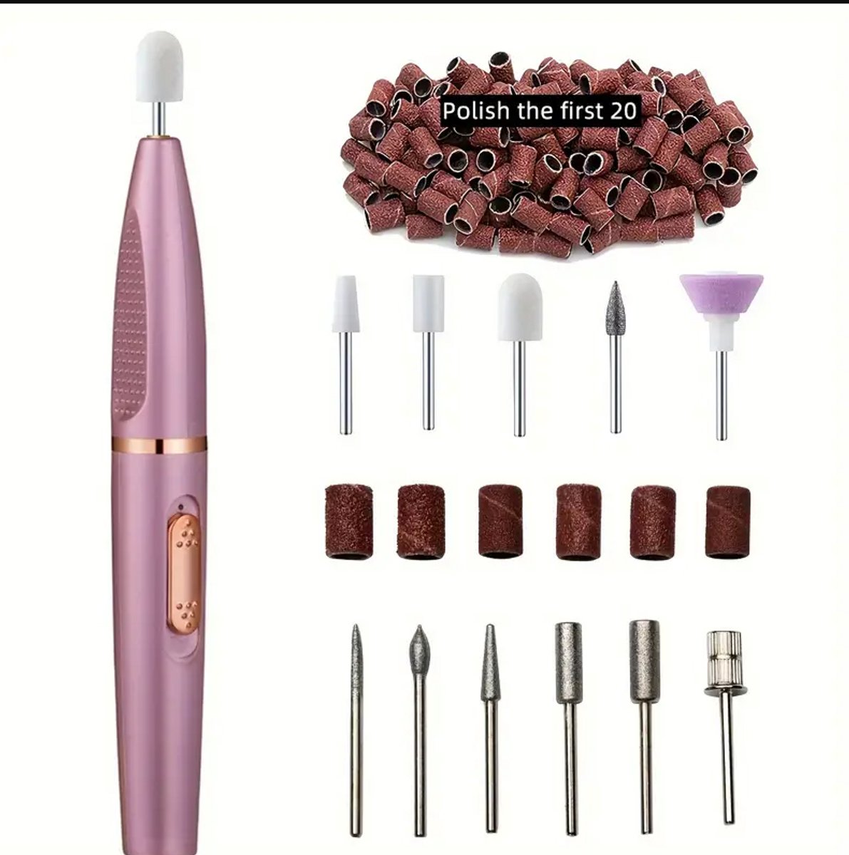Oplaadbare USB Nagelboorset met 20 Polijstkoppen - Draagbare Elektrische Manicure & Pedicure Machine Roze