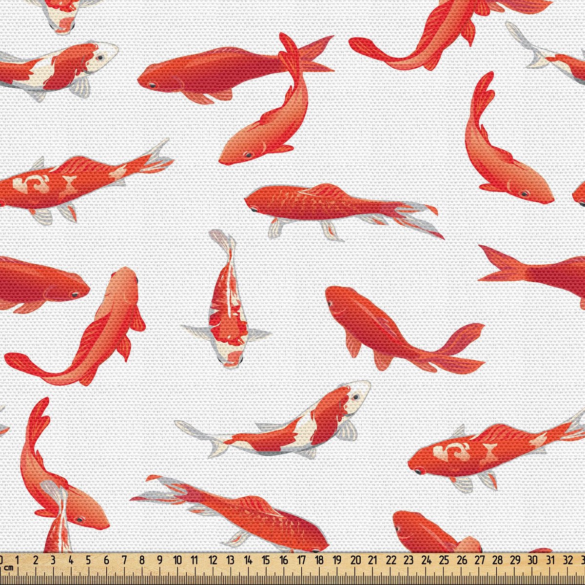 ABAKUHAUS Koi-visstof per meter, Aziatisch gelukssymbool, hoogwaardige stoffen bekleding voor woonaccessoires, 10 m (148 x 1000 cm), vermiljoen en wit