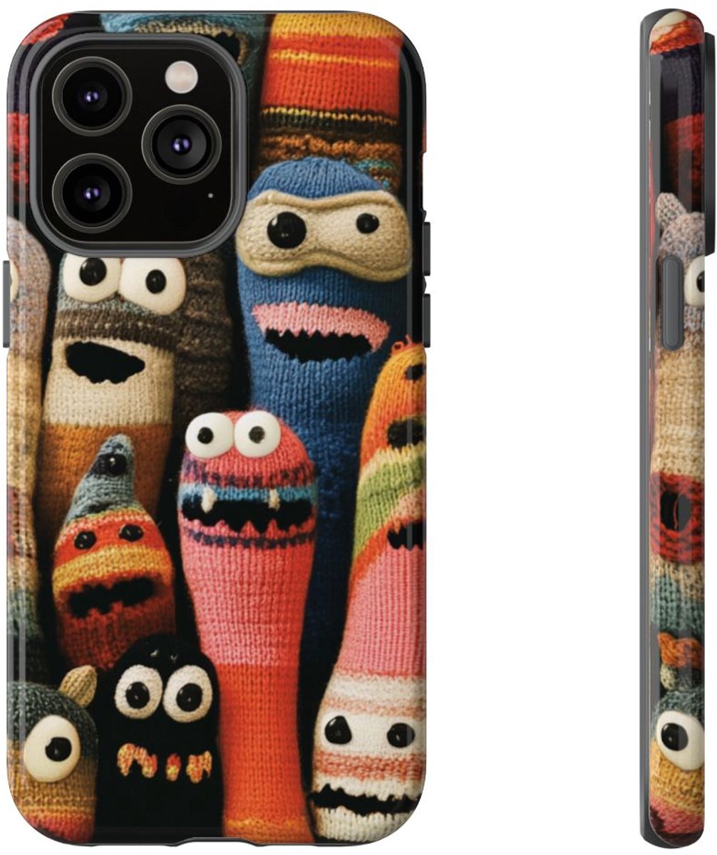 Vrolijke Gebreide Monsterfiguren – Telefoonhoesje Geschikt voor iPhone 14 Pro Max