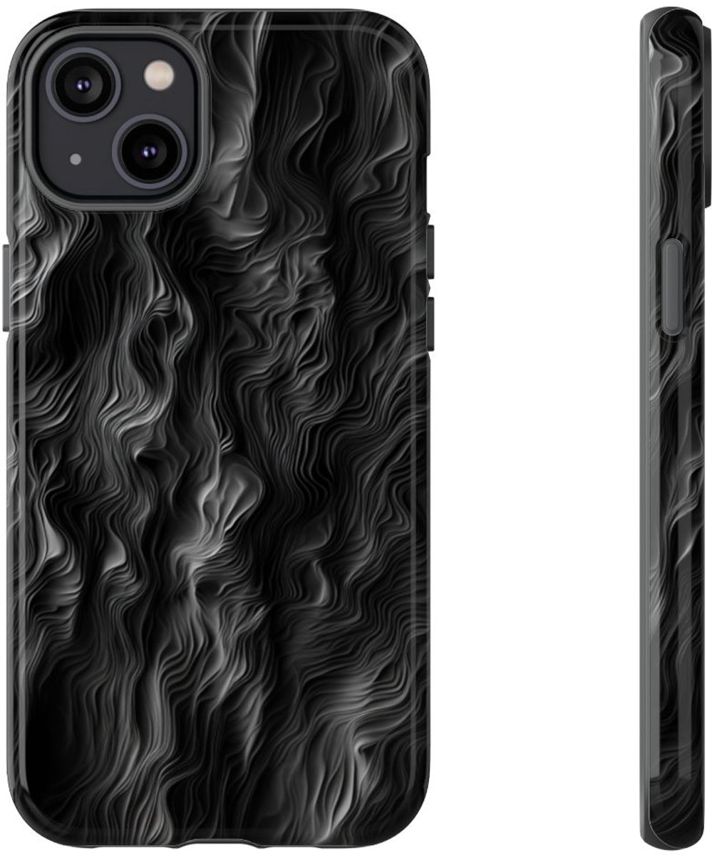 Abstracte Zwarte en Grijze Golvende Lijnen – Telefoonhoesje Geschikt voor iPhone 14 Plus