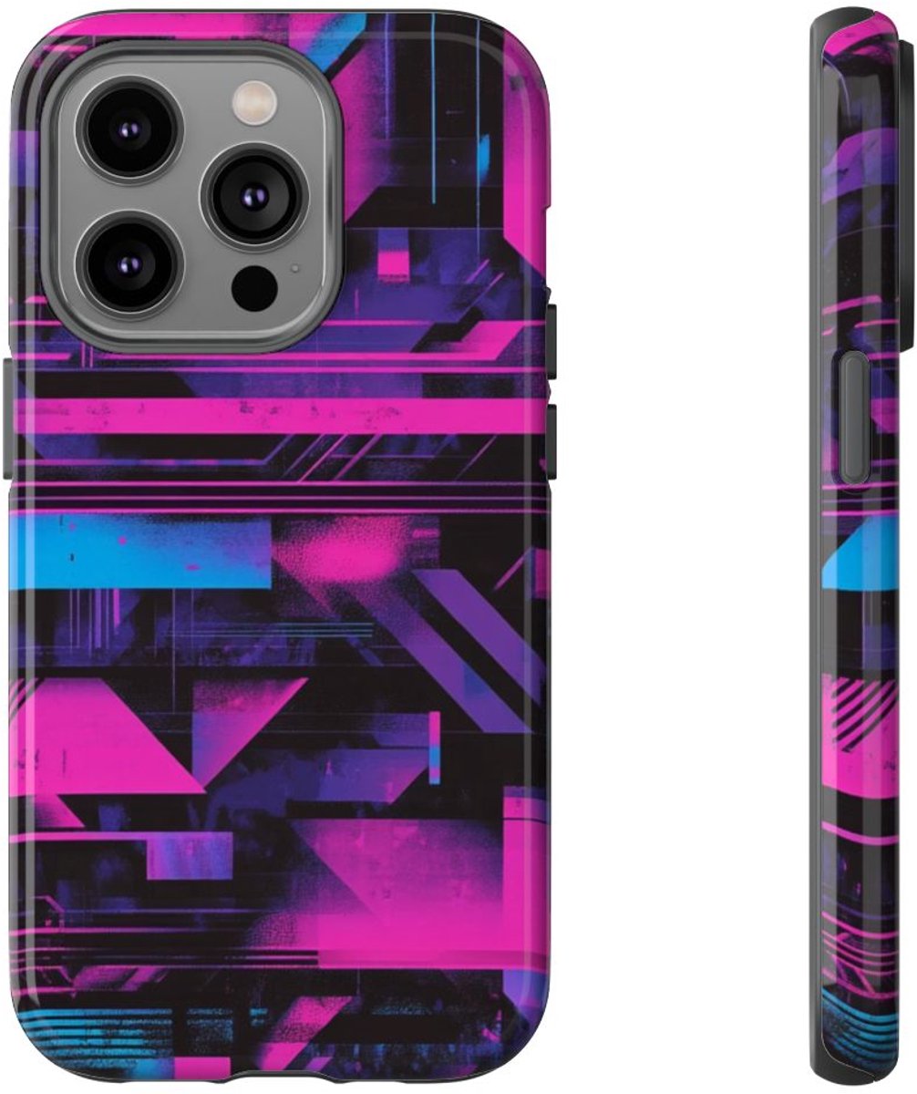 Neon Geometrisch Abstract Patroon – Telefoonhoesje Geschikt voor iPhone 14 Pro