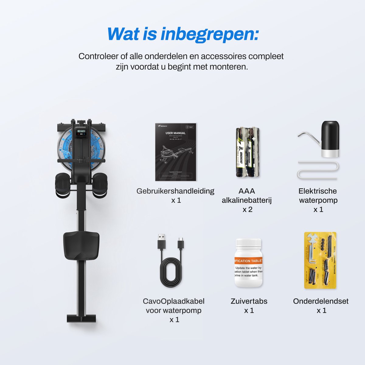 MERACH Waterroeimachine 15L Zwart Ergonomisch Stalen Frame - afbeelding 2