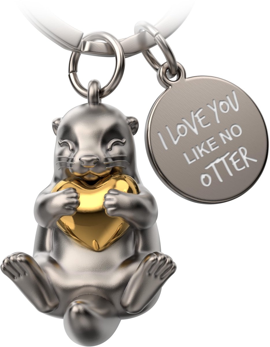 FABACH Otter sleutelhanger Otty met hart - Geluksbrenger Otter cadeau Vriendin - Partner cadeau Liefdes sleutelhanger Koppels jubileum - Gravure Ik hou van je zoals geen otter