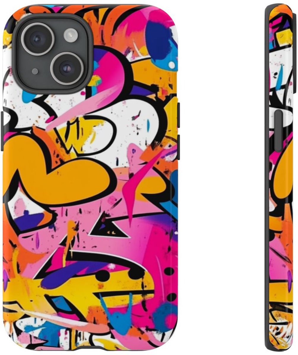 Kleurrijke Abstracte Graffiti Kunst – Telefoonhoesje Geschikt voor iPhone 15